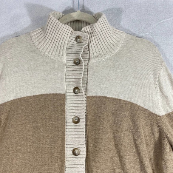 Eddie Bauer Sweater Womens 2XL Tan Henley Button Mock Neck Long Sleeve Knit - Picture 3 of 8